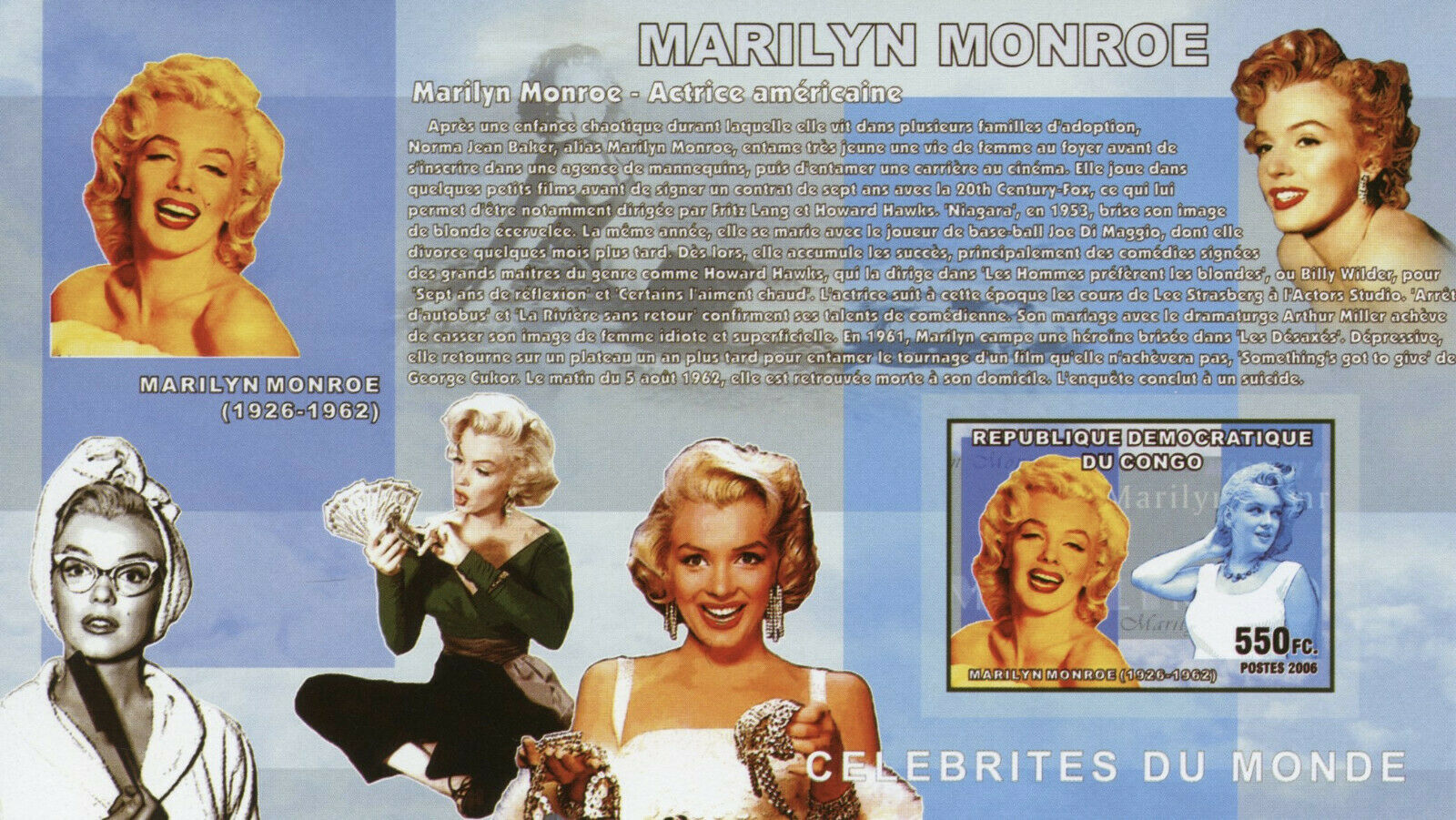 Congo Marilyn Monroe Stamps 2006 MNH Celebrities Famous People 1v IMPF S/S I