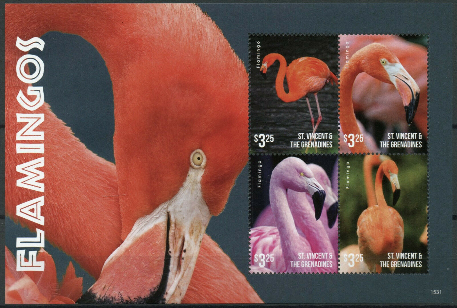 St Vincent & Grenadines Birds on Stamps 2015 MNH Flamingos Flamingo 4v M/S I