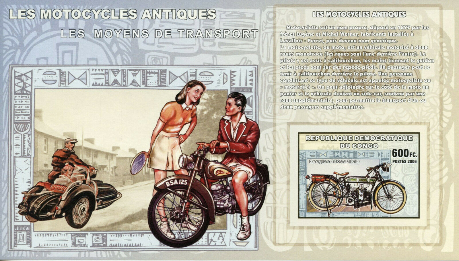 Congo Classic Motorcycles Stamps 2006 MNH Douglas 350cc Transport 1v IMPF S/S