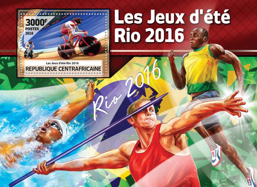 Central African Rep 2016 MNH Olympic Games Rio 1v S/S Cycling Olympics Stamps