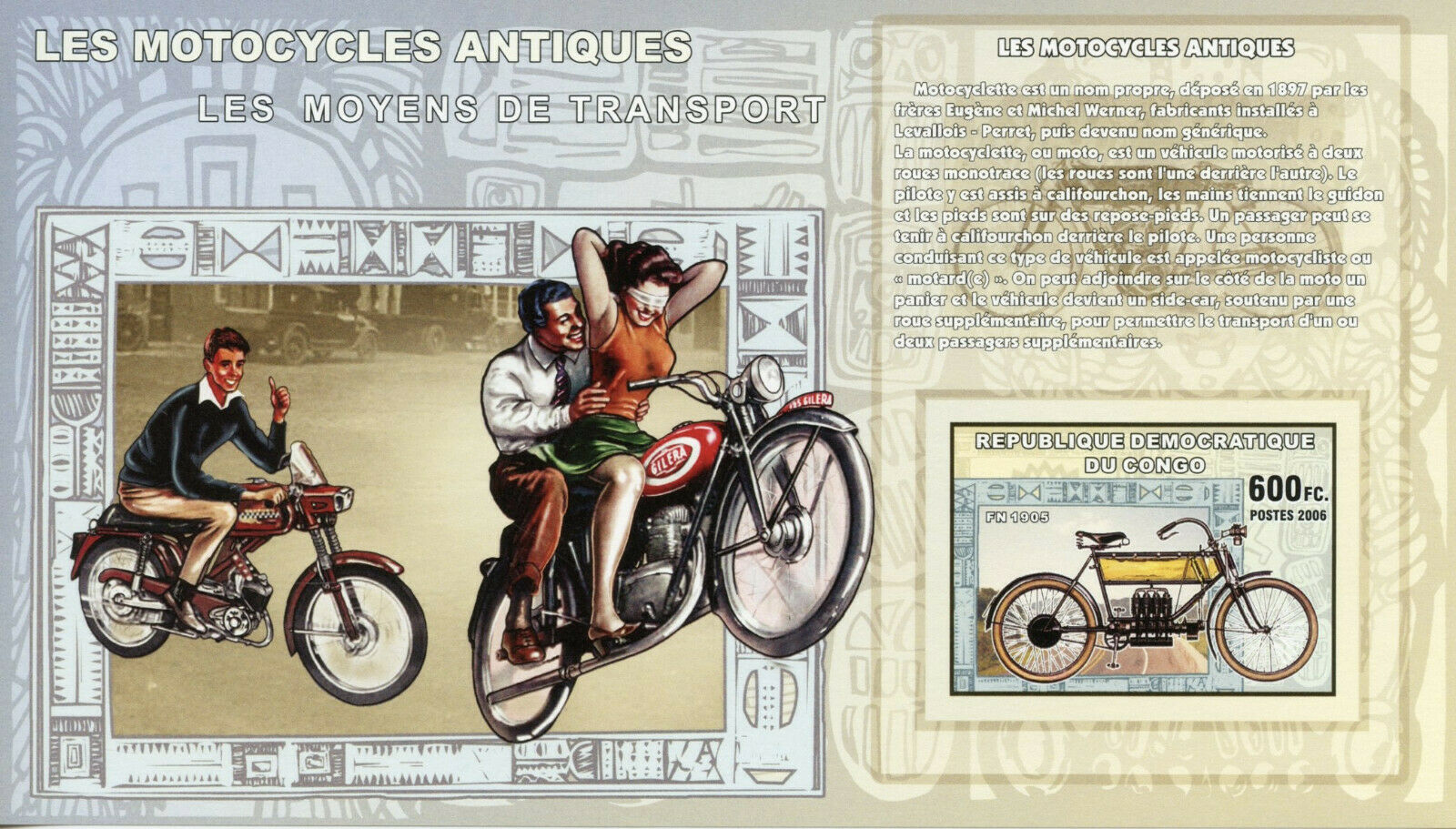 Congo Classic Motorcycles Stamps 2006 MNH FN 1905 Transport 1v IMPF S/S