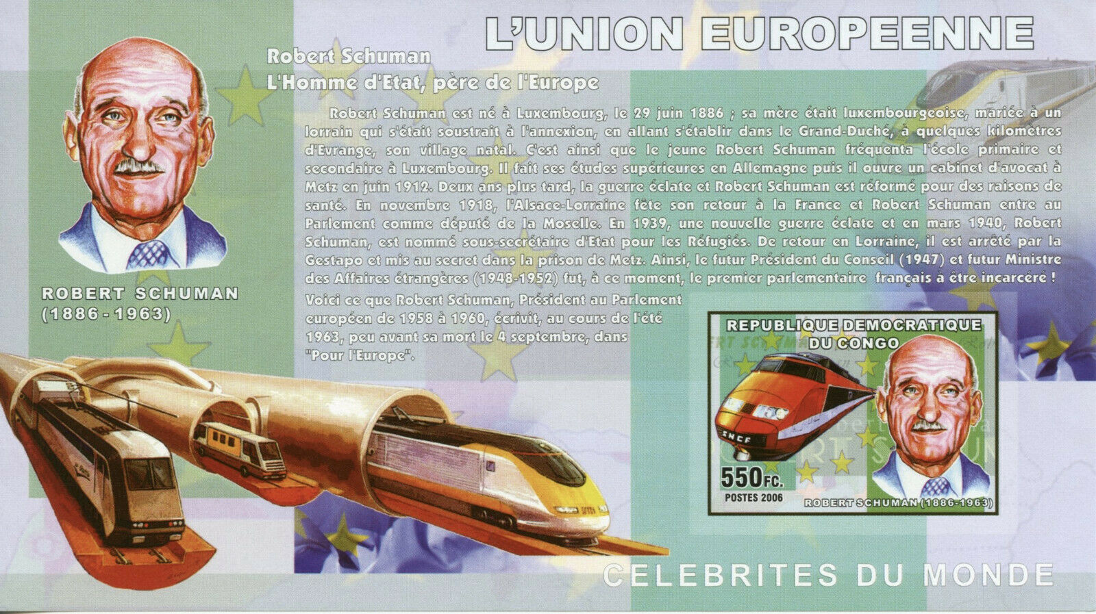 Congo People Stamps 2006 MNH EU European Union Robert Schuman Trains 1v IMPF S/S