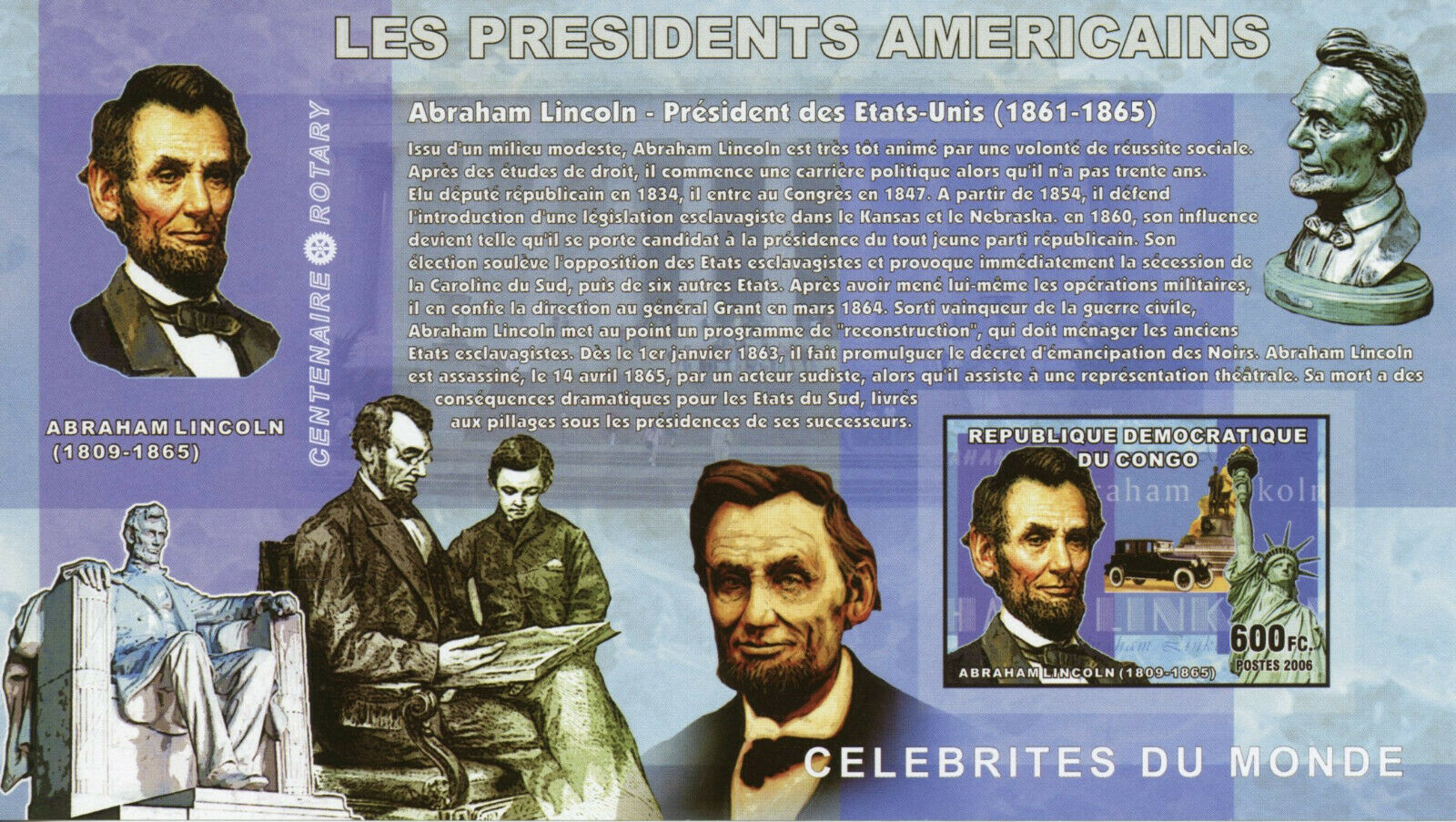 Congo US Presidents Stamps 2006 MNH Abraham Lincoln Famous People 1v IMPF S/S