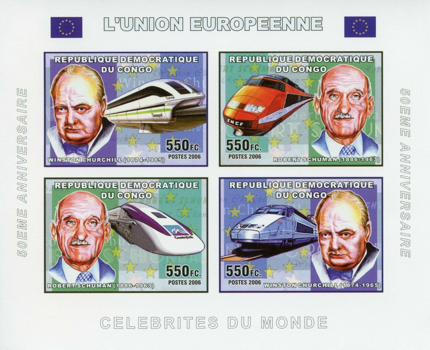 Congo Stamps 2006 MNH EU European Union Winston Churchill Schuman 4v IMPF M/S