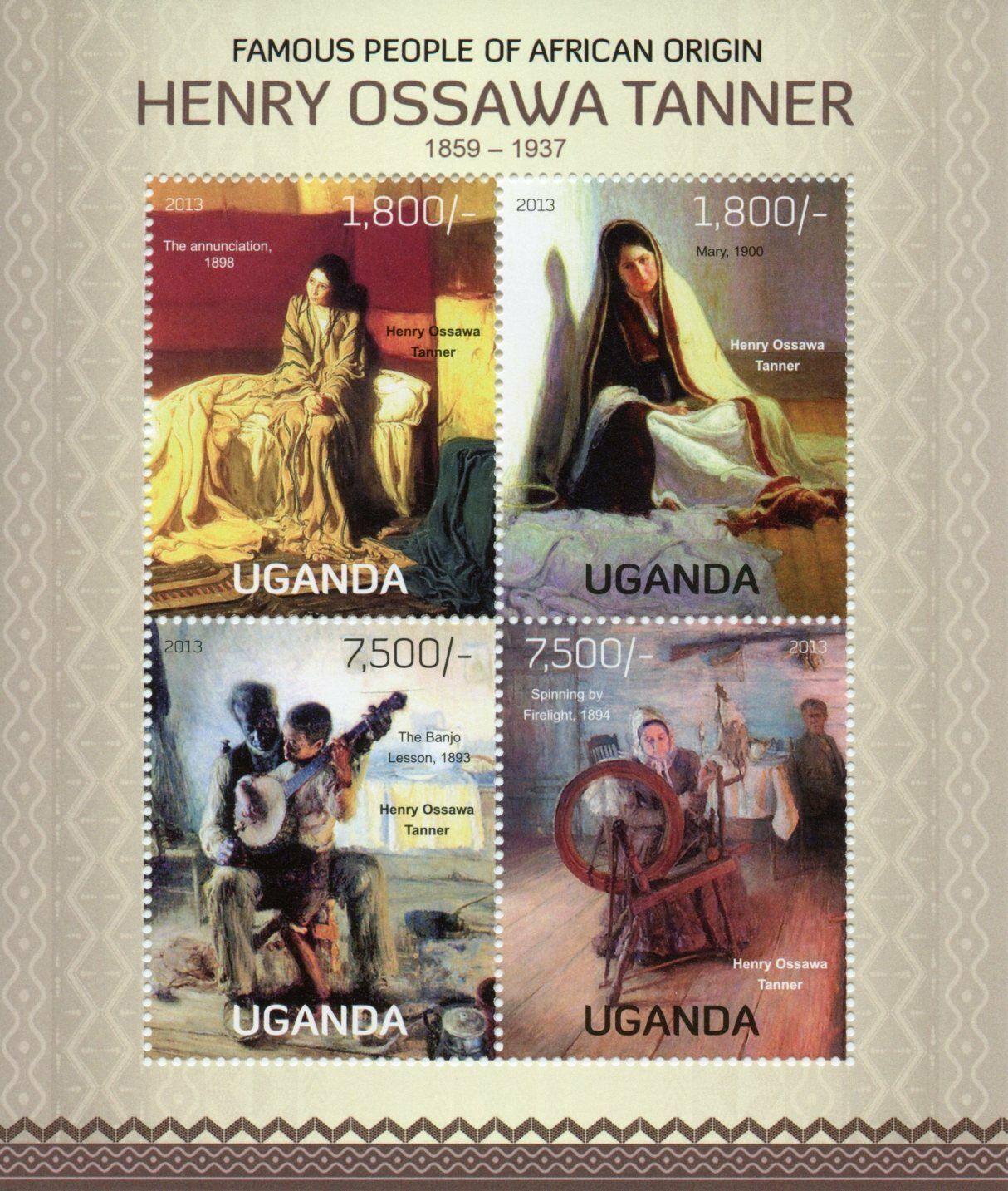 Uganda Art Stamps 2013 MNH Henry Ossawa Tanner Paintings People 4v M/S