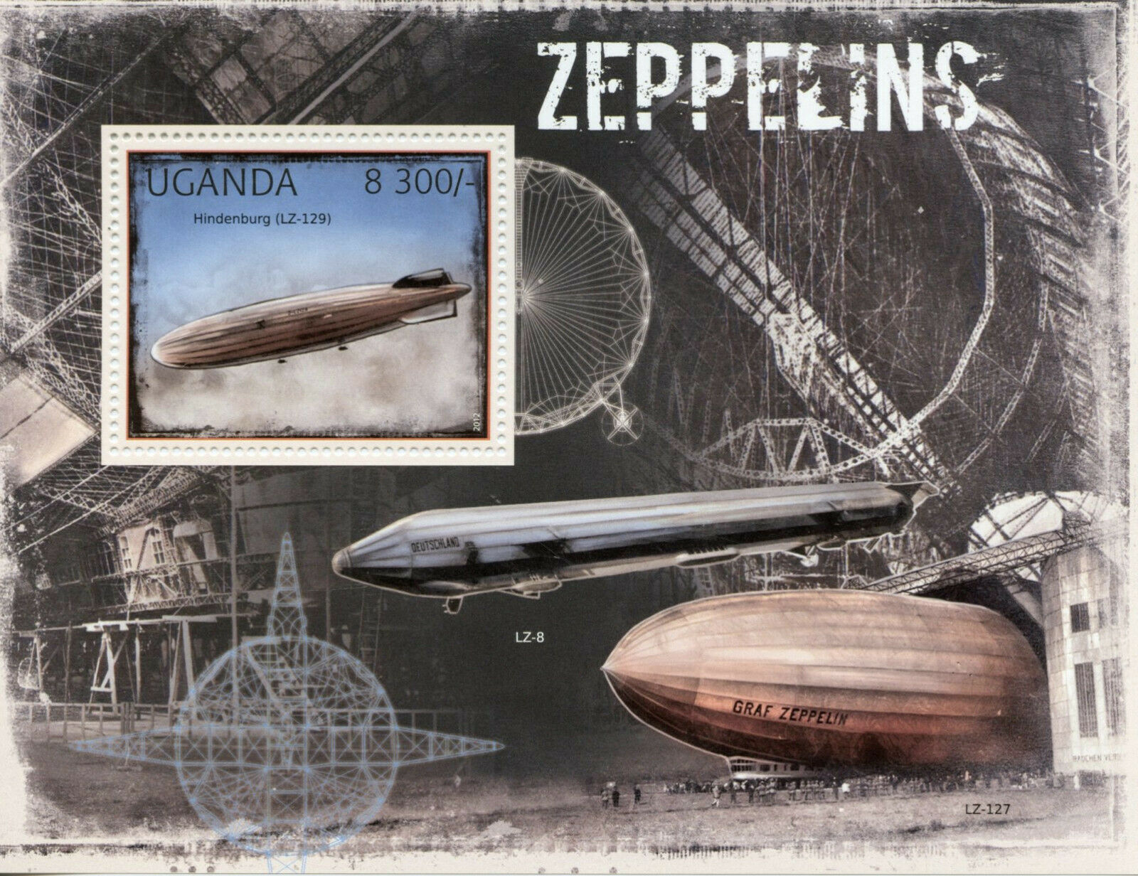 Uganda Aviation Stamps 2012 MNH Zeppelins Hindenburg LZ-129 Airships 1v S/S