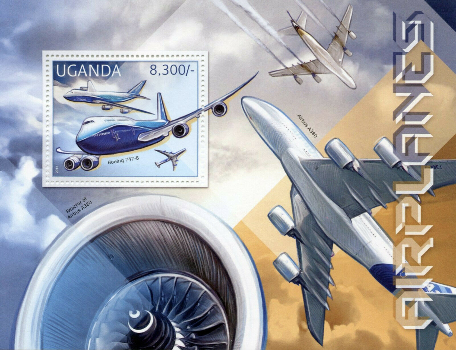 Uganda Aviation Stamps 2012 MNH Airplanes Boeing 747 Airbus A380 Aircraft 1v S/S