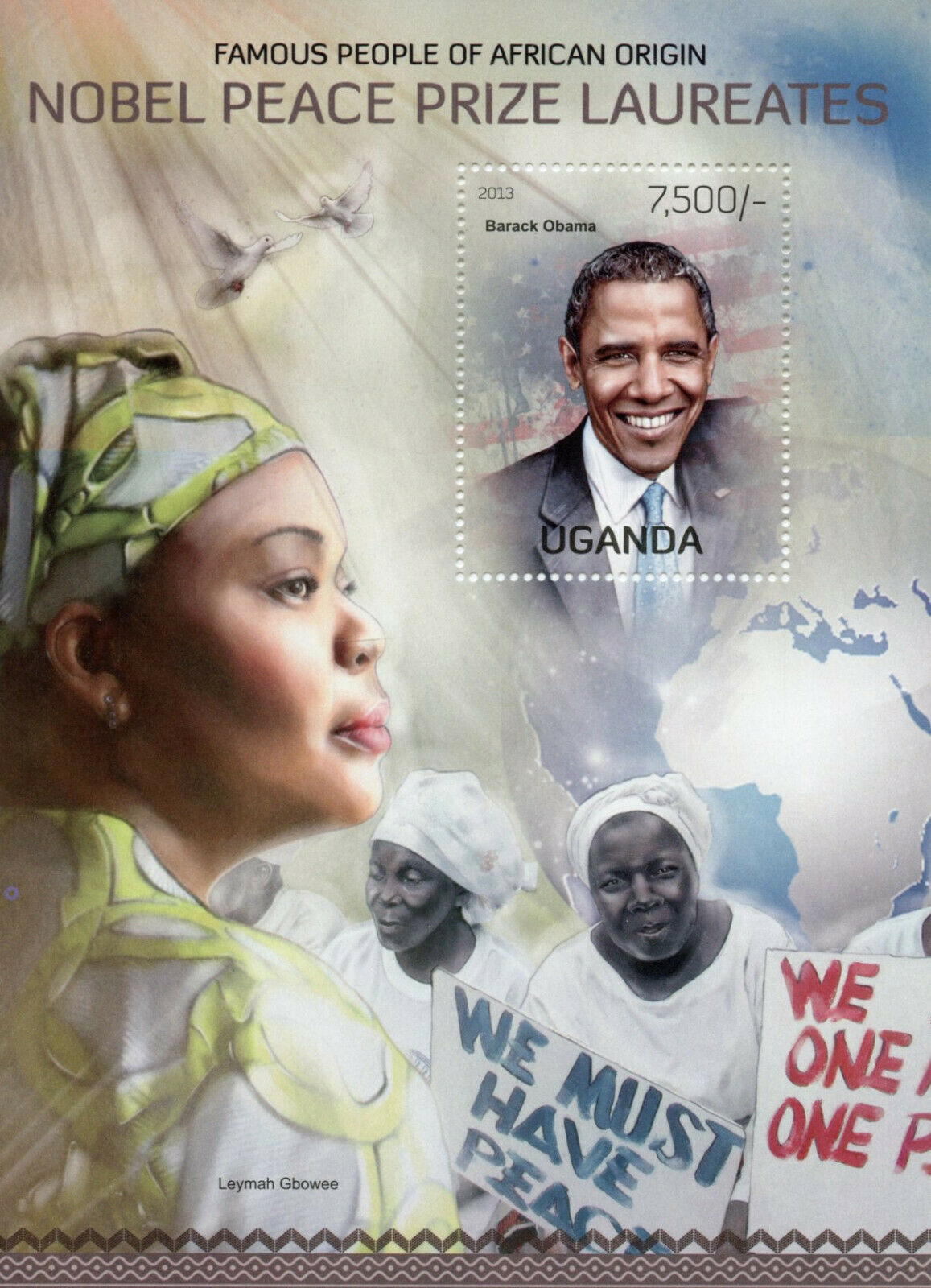 Uganda US Presidents Stamps 2013 MNH Barack Obama Nobel Peace Prize 1v S/S