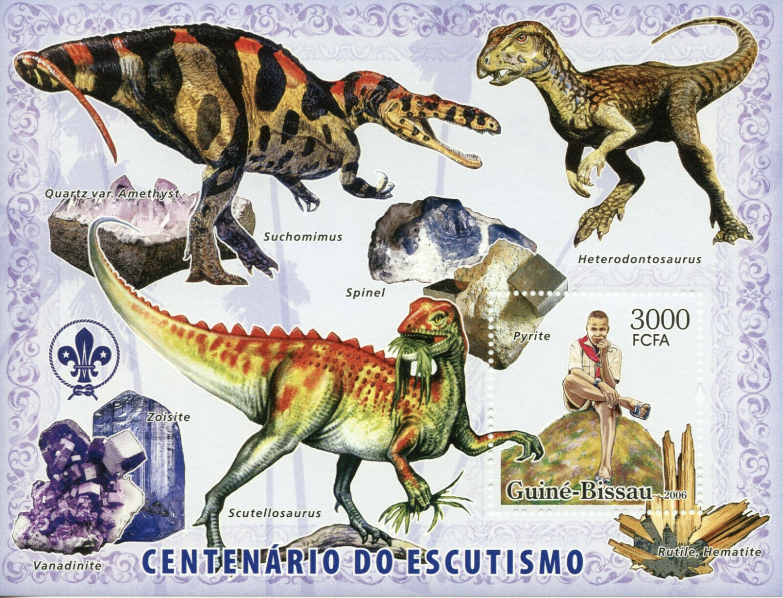 Guinea-Bissau Scouting Stamps 2006 MNH Dinosaurs Minerals Pyrite Scouts 1v S/S