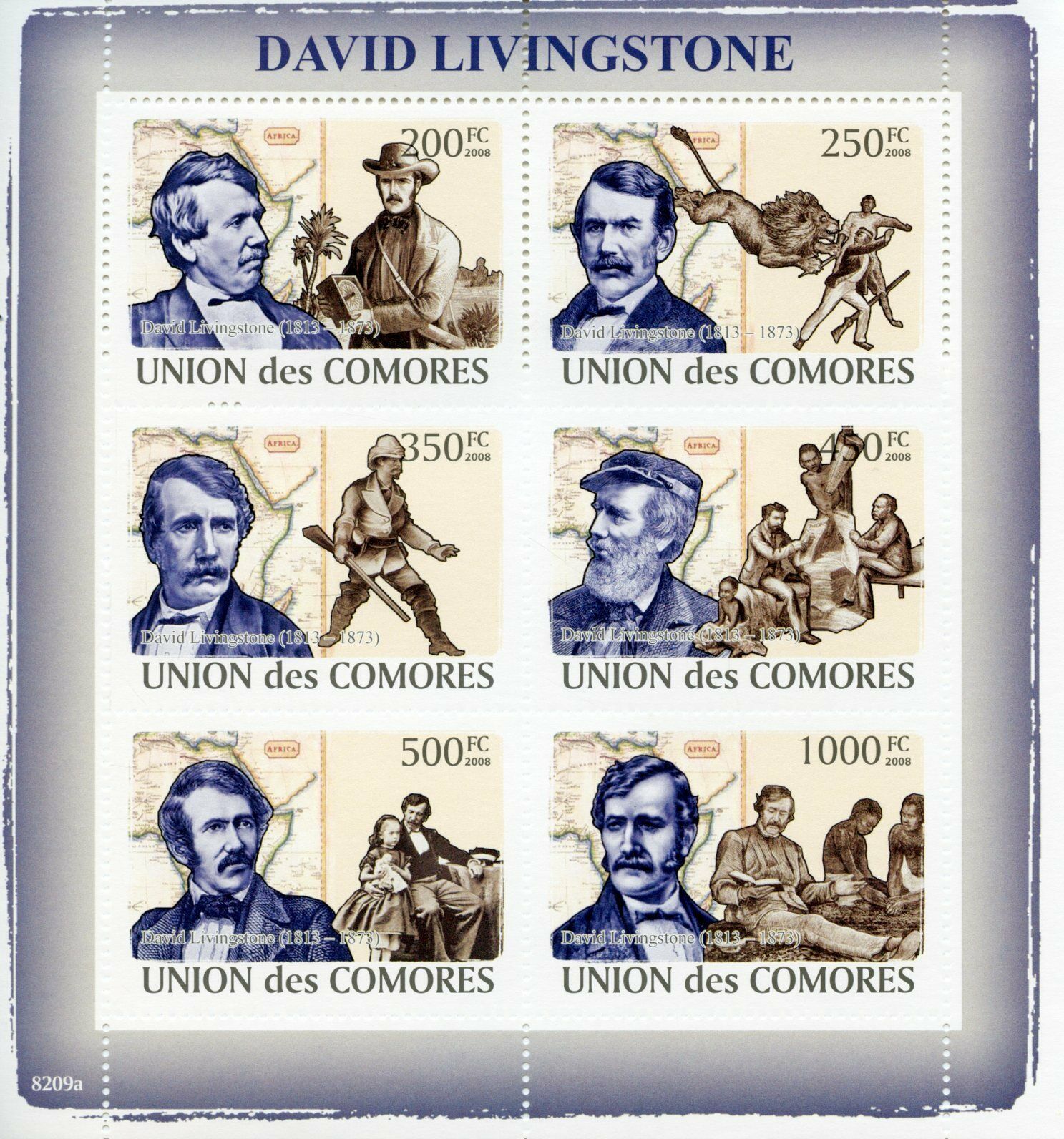 Comoros Famous People Stamps 2008 MNH David Livingstone Exploration 6v M/S