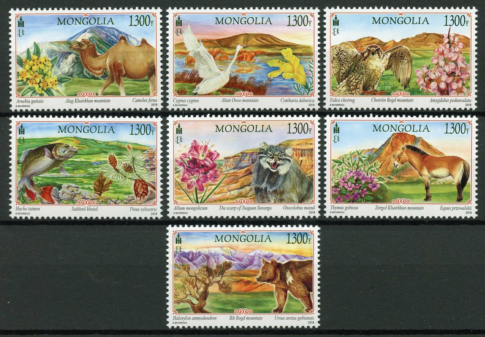 Mongolia Birds on Stamps 2019 MNH Landscapes Flowers Wild Animals Fauna 7v Set