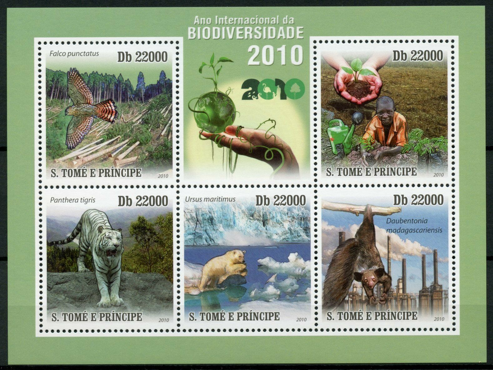 Sao Tome & Principe Wild Animals Stamps 2010 MNH Biodiversity Tigers Bats 5v M/S
