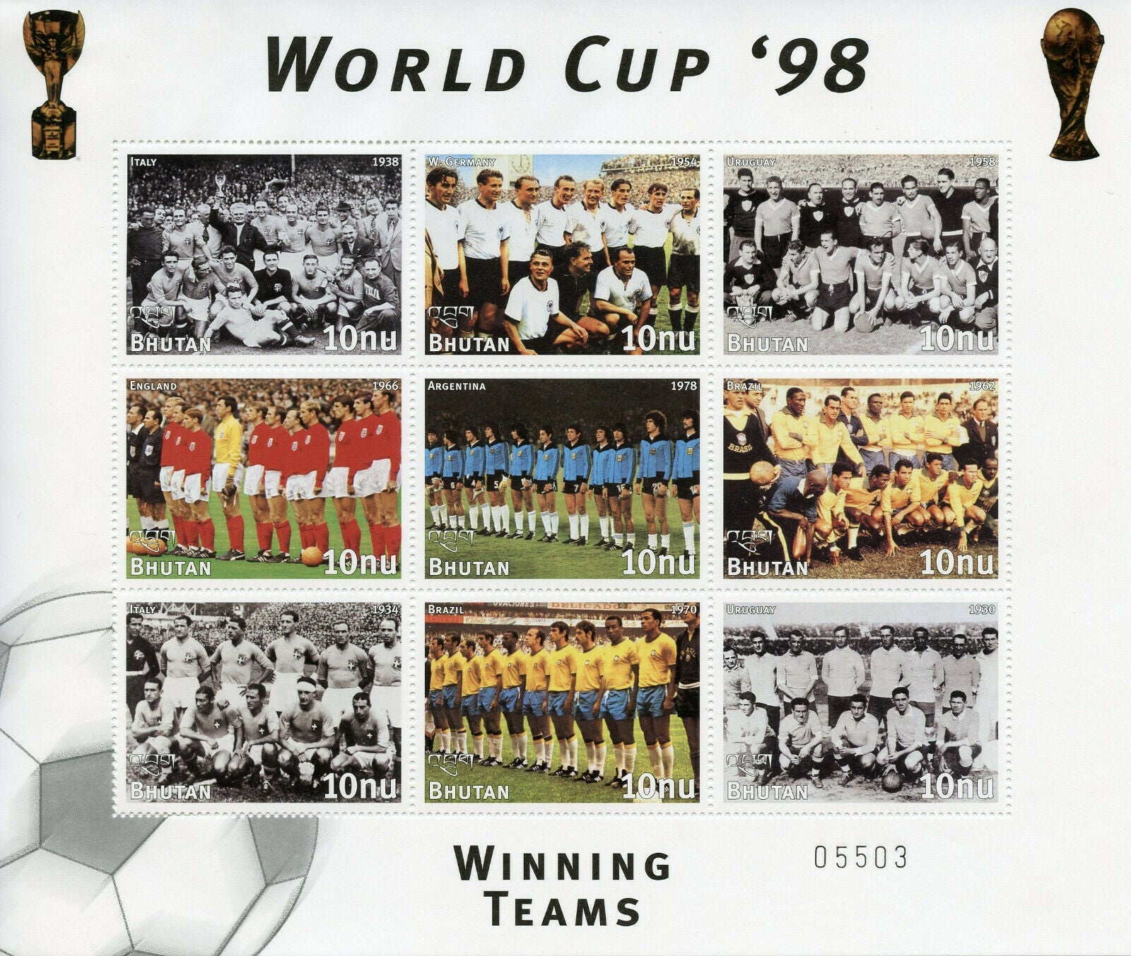 Bhutan 1997 MNH Sports Stamps France 1998 World Cup Football England 9v M/S