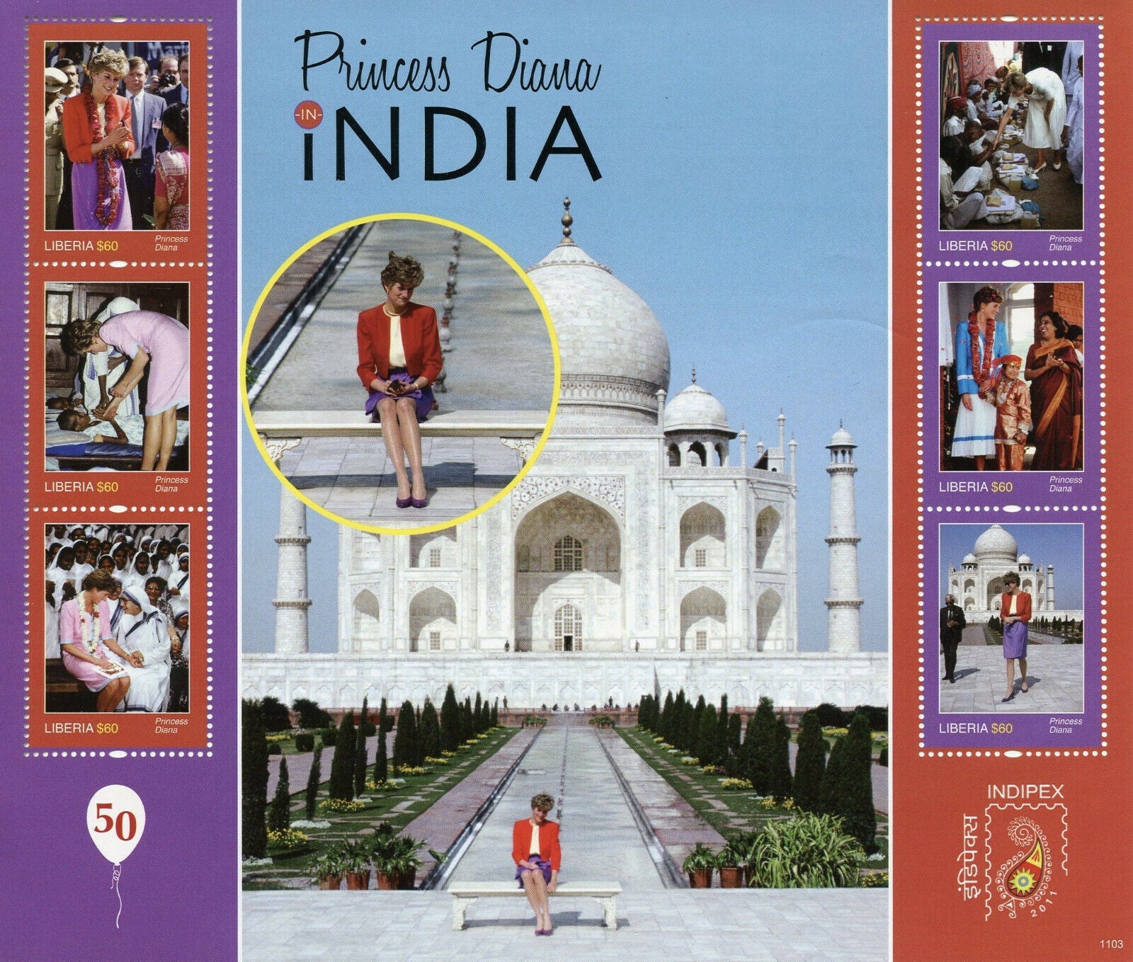 Liberia 2011 MNH Royalty Stamps Princess Diana in India Indipex 6v M/S