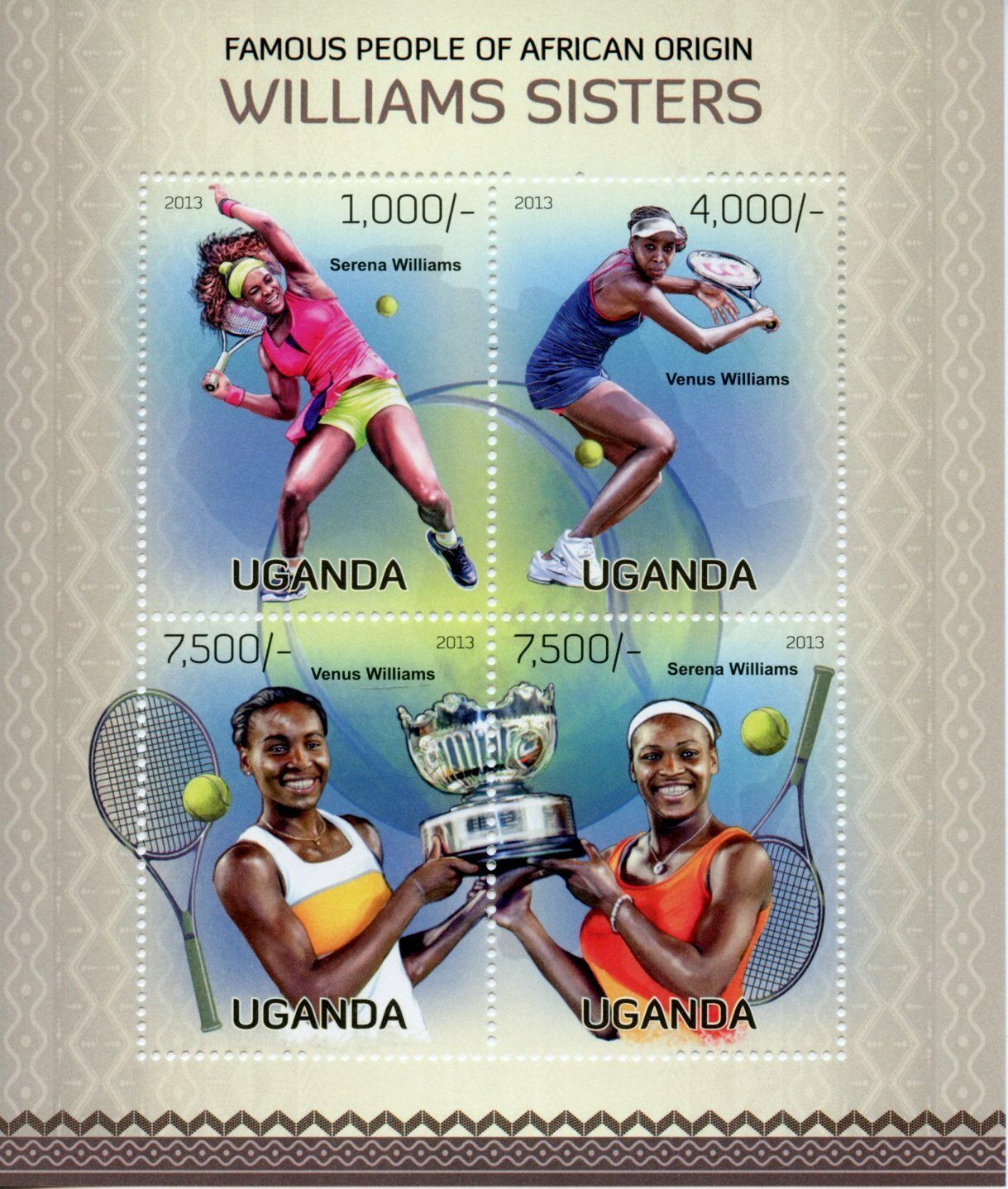 Uganda Tennis Stamps 2013 MNH Williams Sisters Serena Venus Sports People 4v M/S