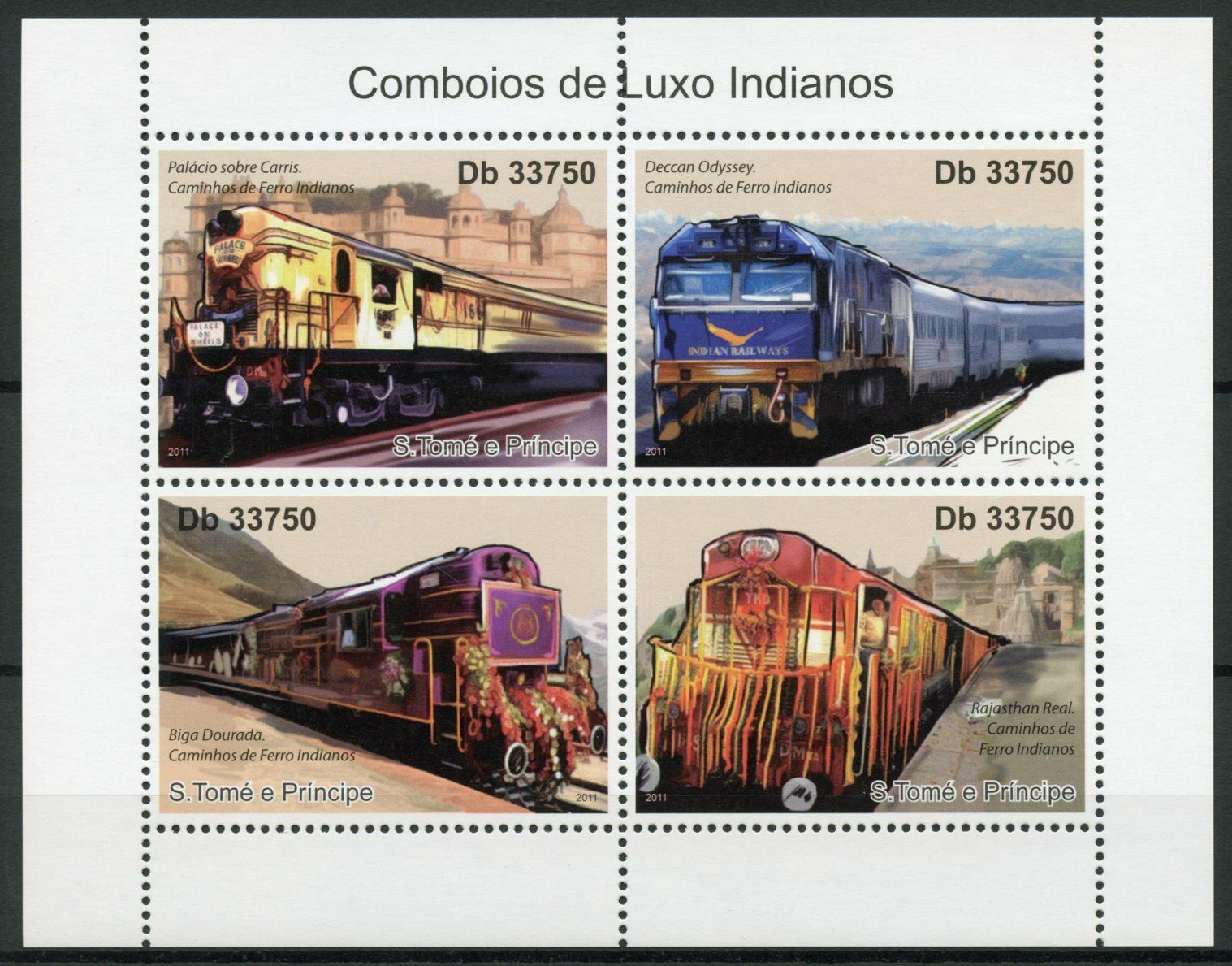 Sao Tome & Principe Trains Stamps 2011 MNH Indian Luxury Railways Rail 4v M/S