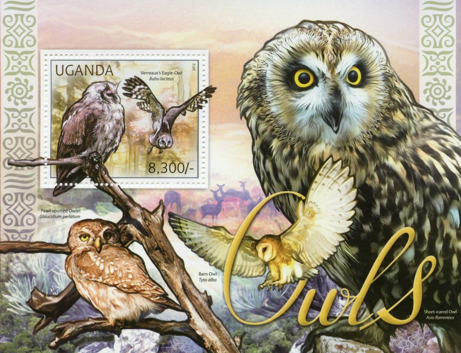 Uganda Birds on Stamps 2012 MNH Owls Verreaux's Eagle-Owl Barn Owl Owlet 1v S/S