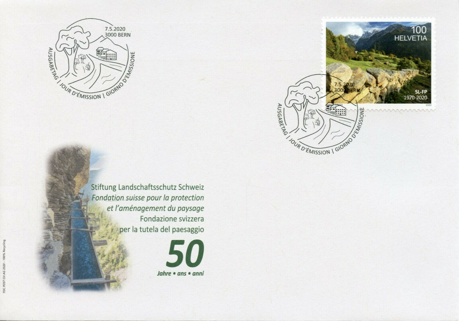 Switzerland Landscapes Stamps 2020 FDC Landscape Conservation Mountains 1v Set