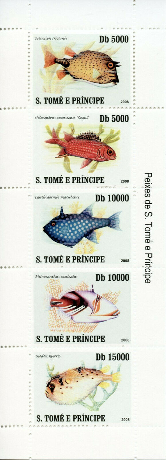 Sao Tome & Principe Fish Stamps 2008 MNH Fishes Triggerfish Porcupinefish 5v M/S