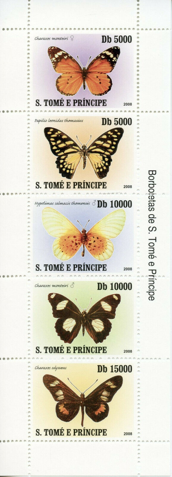 Sao Tome & Principe Butterflies Stamps 2008 MNH Butterfly Insects Fauna 5v M/S