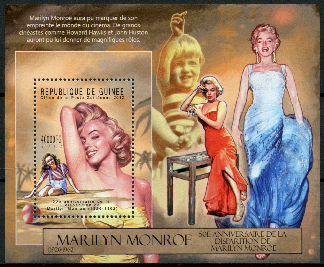 Guinea Marilyn Monroe Stamps 2012 MNH Famous People Celebrities Actresses 1v S/S