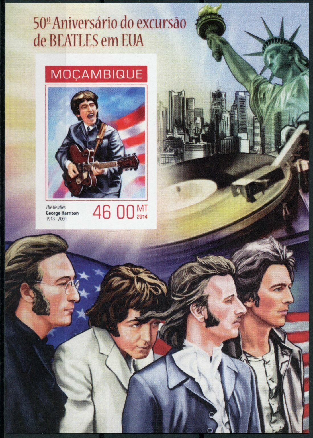 Mozambique Music Stamps 2014 MNH The Beatles in USA George Harrison 1v IMPF S/S