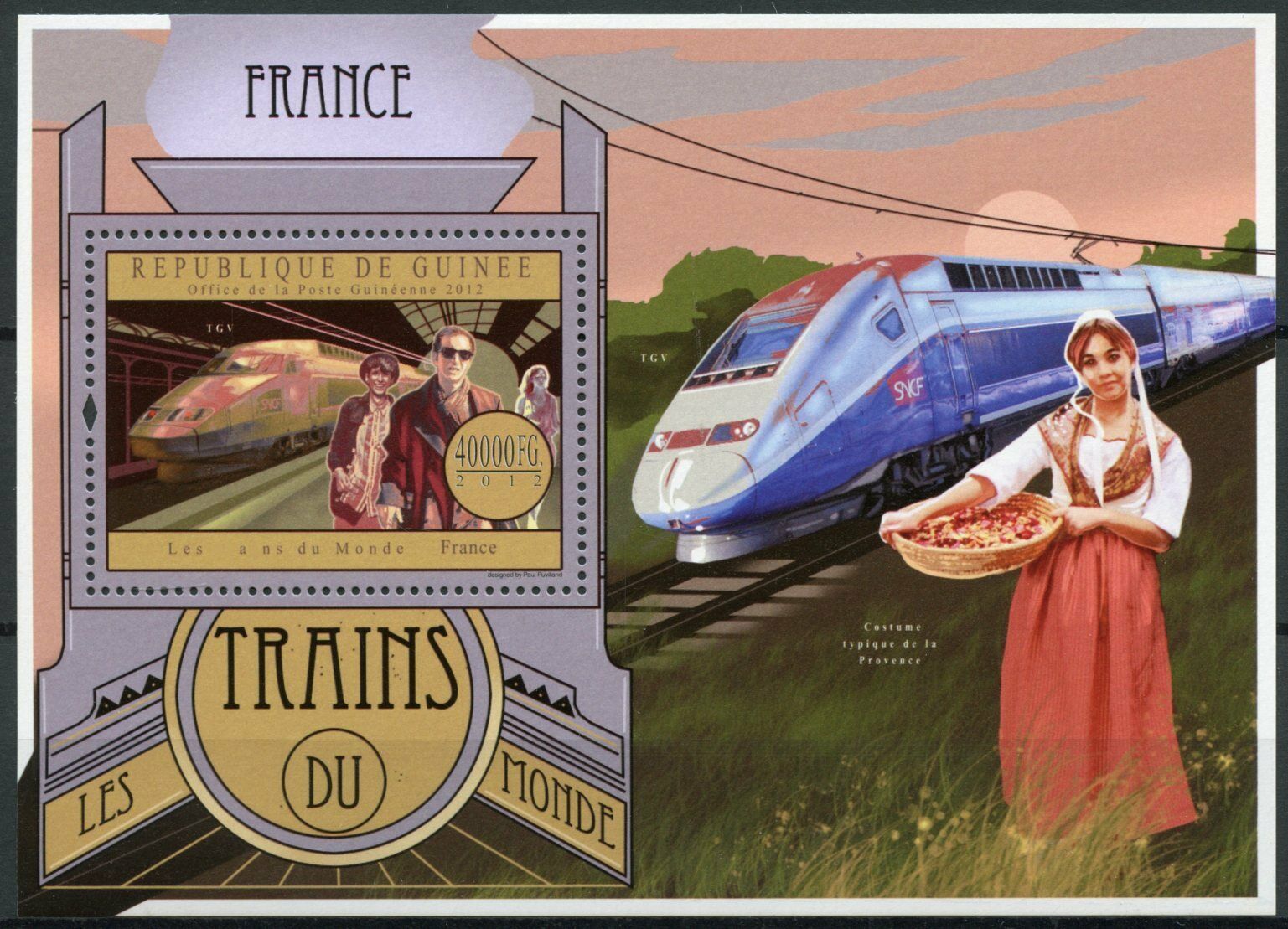 Guinea Trains Stamps 2012 MNH French Railways of France TGV Costumes 1v S/S