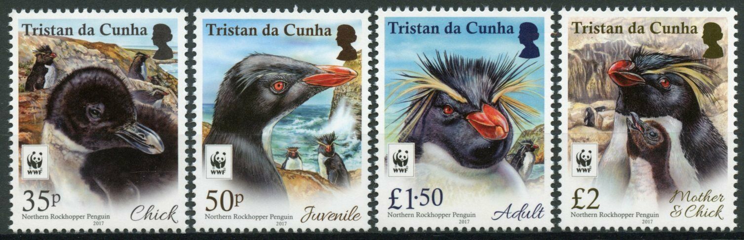 Tristan da Cunha Birds on Stamps 2017 MNH Rockhopper Penguin Penguins WWF 4v Set