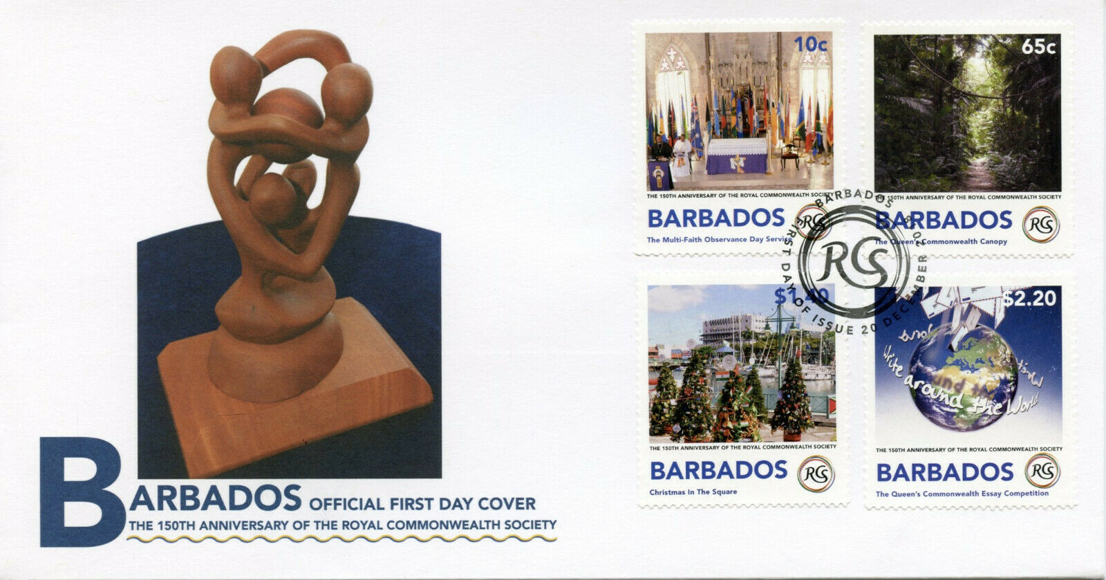 Barbados Christmas Stamps 2018 FDC Royal Commonwealth Society Trees 4v Set