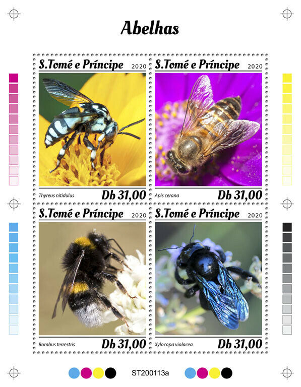 Sao Tome & Principe Bees Stamps 2020 MNH Honey Bee Insects 4v M/S