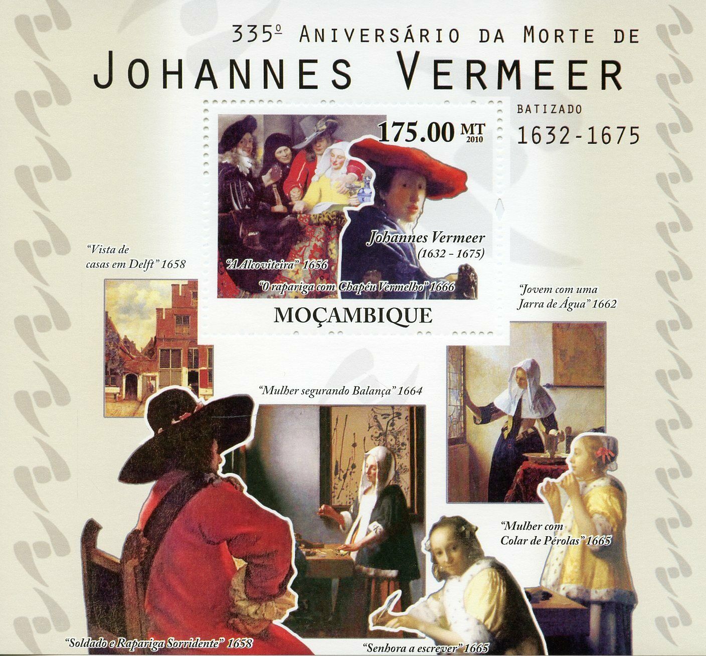 Mozambique Art Stamps 2010 MNH Johannes Vermeer Delft Paintings 1v S/S