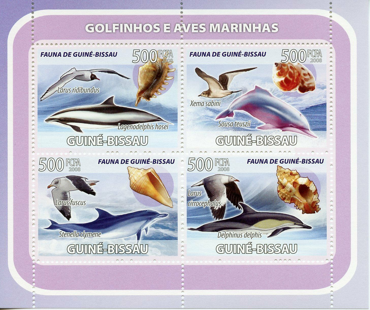 Guinea-Bissau Dolphins & Birds on Stamps 2008 MNH Gulls Seashells Marine 4v M/S