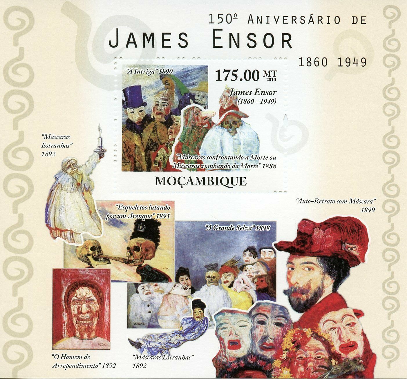 Mozambique Art Stamps 2010 MNH James Ensor Belgian Painter Paintings 1v S/S