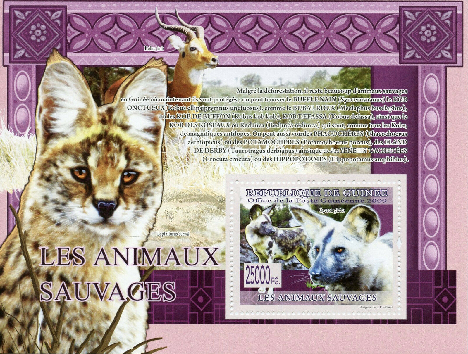 Guinea Wild Animals Stamps 2009 MNH Wild Dogs Antelope Mammals Fauna 1v S/S