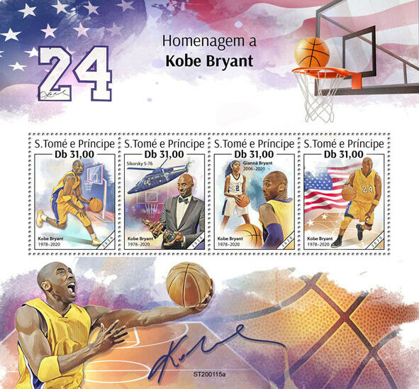 Sao Tome & Principe 2020 MNH Basketball Stamps Kobe Bryant Sports 4v M/S