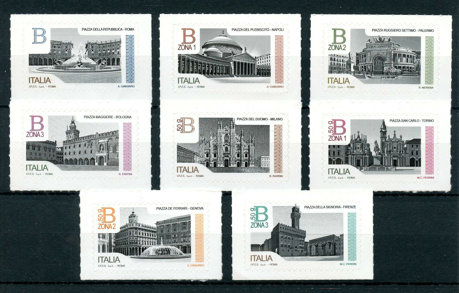 Italy 2016 MNH Piazzas 8v S/A Set Architecture Stamps