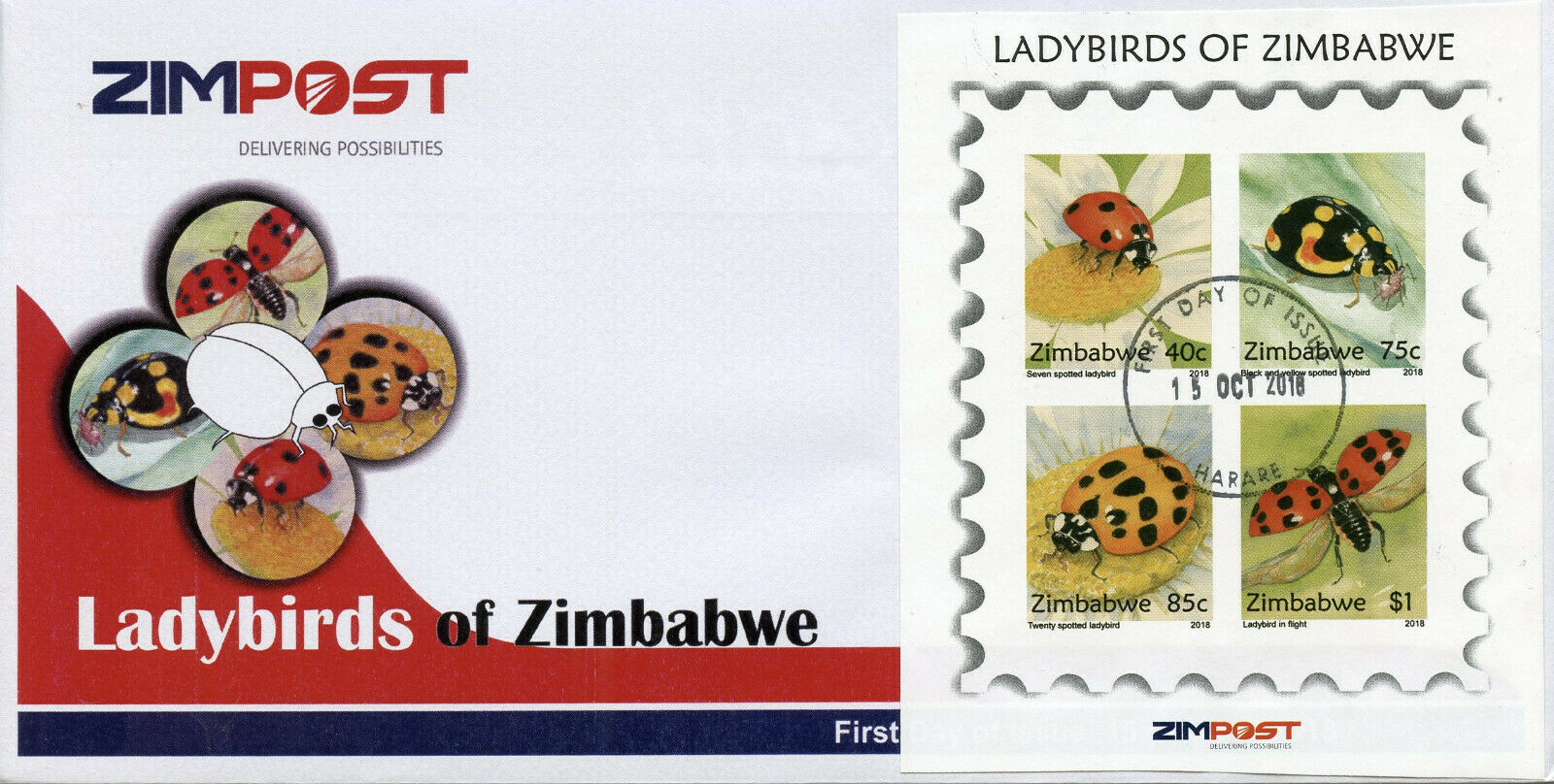 Zimbabwe 2018 FDC Ladybirds Ladybugs 4v IMPF M/S Cover Insects Beetles Stamps