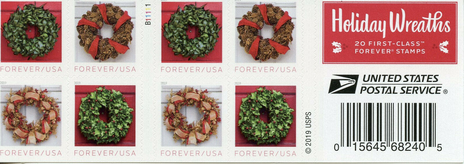 USA Christmas Stamps 2019 MNH Seasonal Holiday Wreaths 20v S/A Booklet