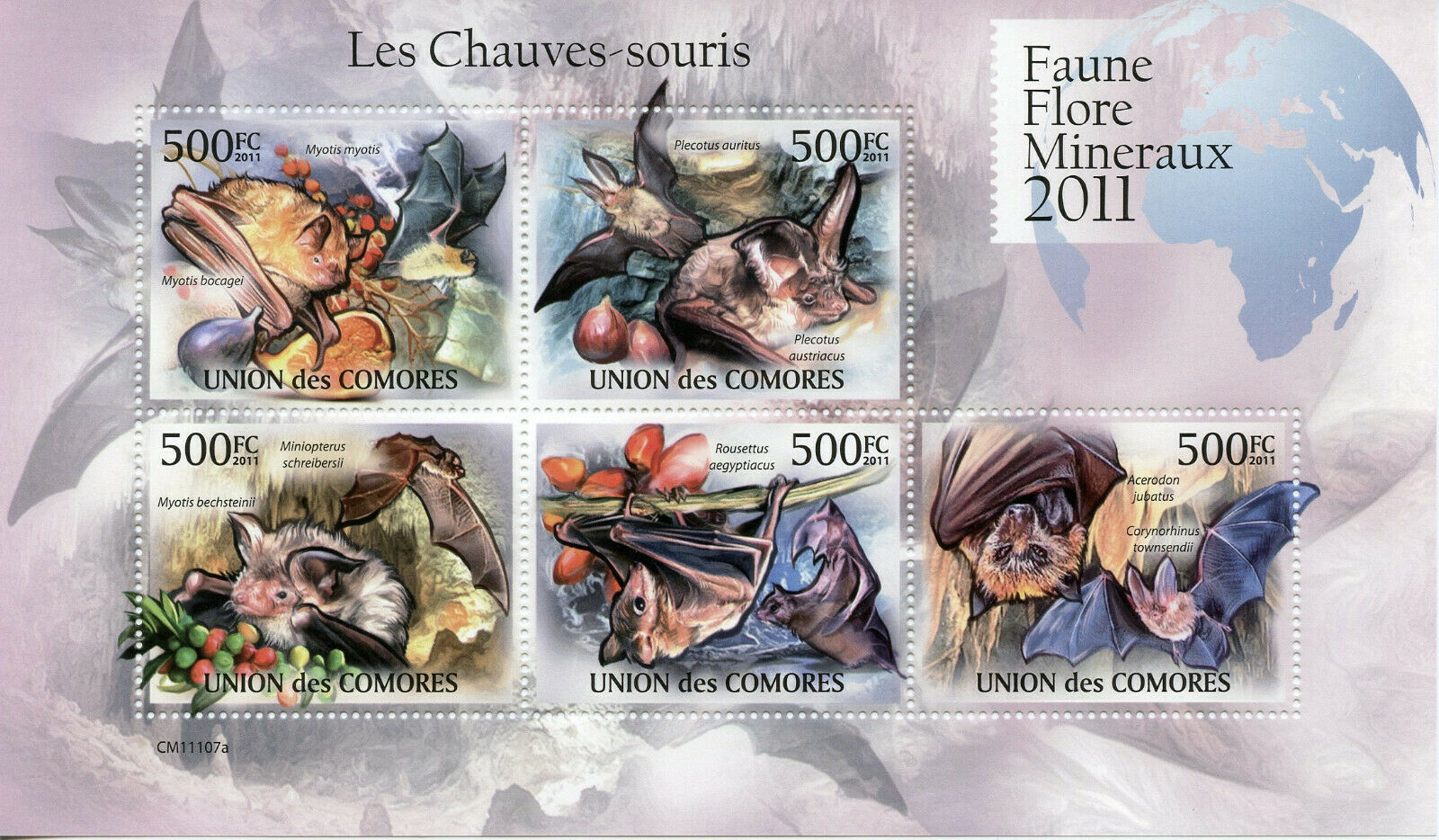Comoros Wild Animals Stamps 2011 MNH Bats Flying Mammals Fauna 5v M/S