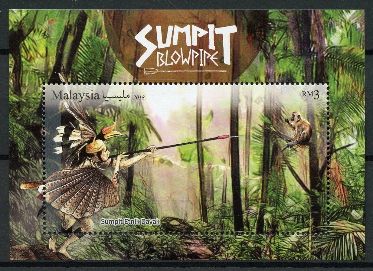 Malaysia 2018 MNH Blowpipes 1v M/S Cultures Traditions Birds Monkeys Stamps