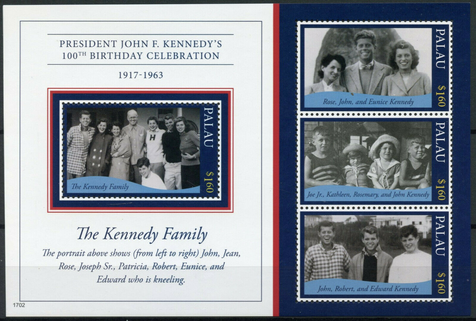 Palau 2017 MNH JFK Stamps John F Kennedy Family US Presidents People 4v MS I