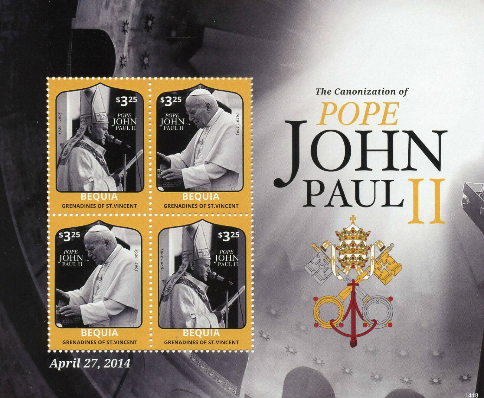 Bequia Gren St Vincent Stamps 2014 MNH Canonization Pope John Paul II 4v M/S II