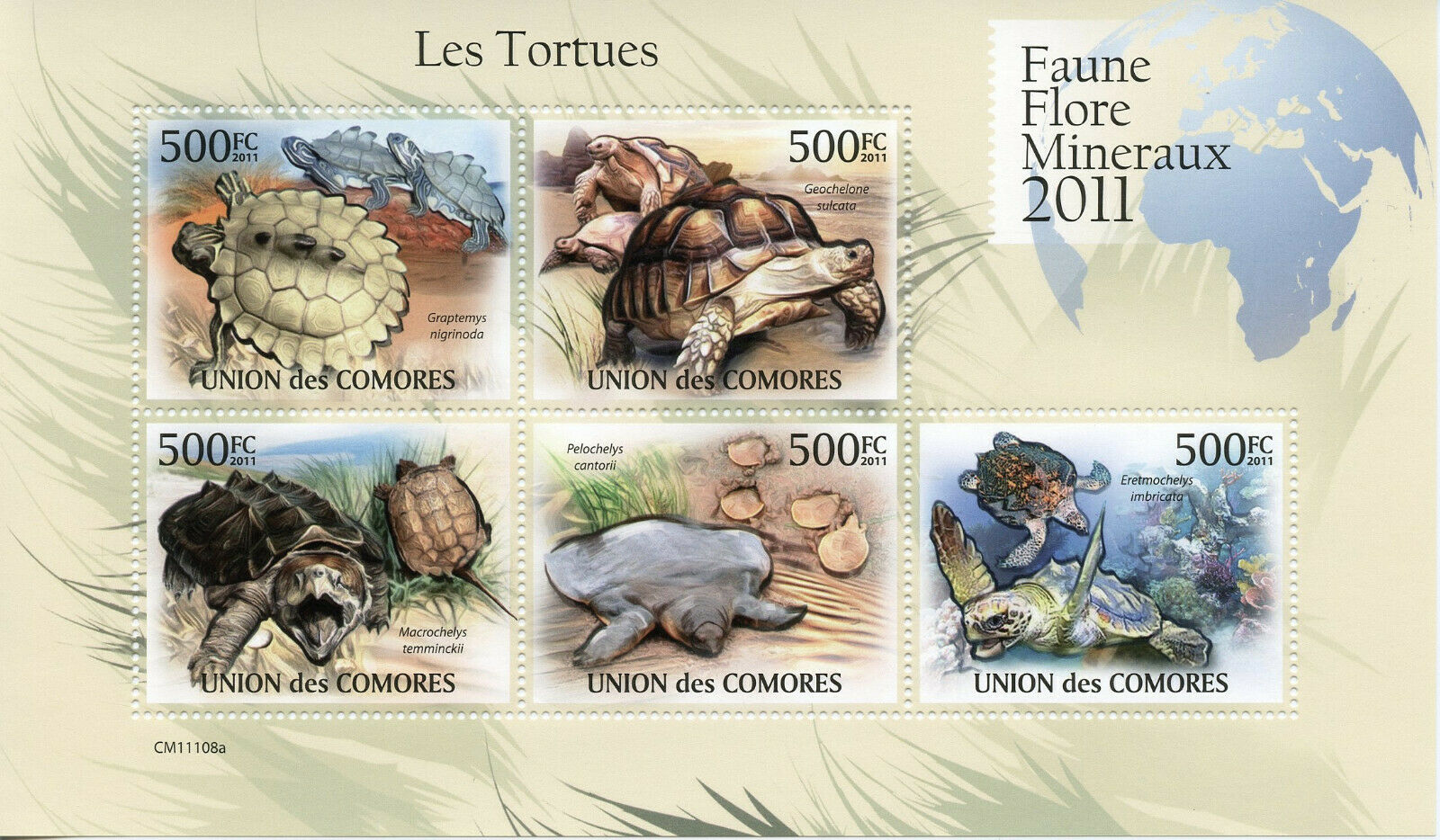 Comoros Turtles Stamps 2011 MNH Hawksbill Sea Turtle Reptiles Fauna 5v M/S