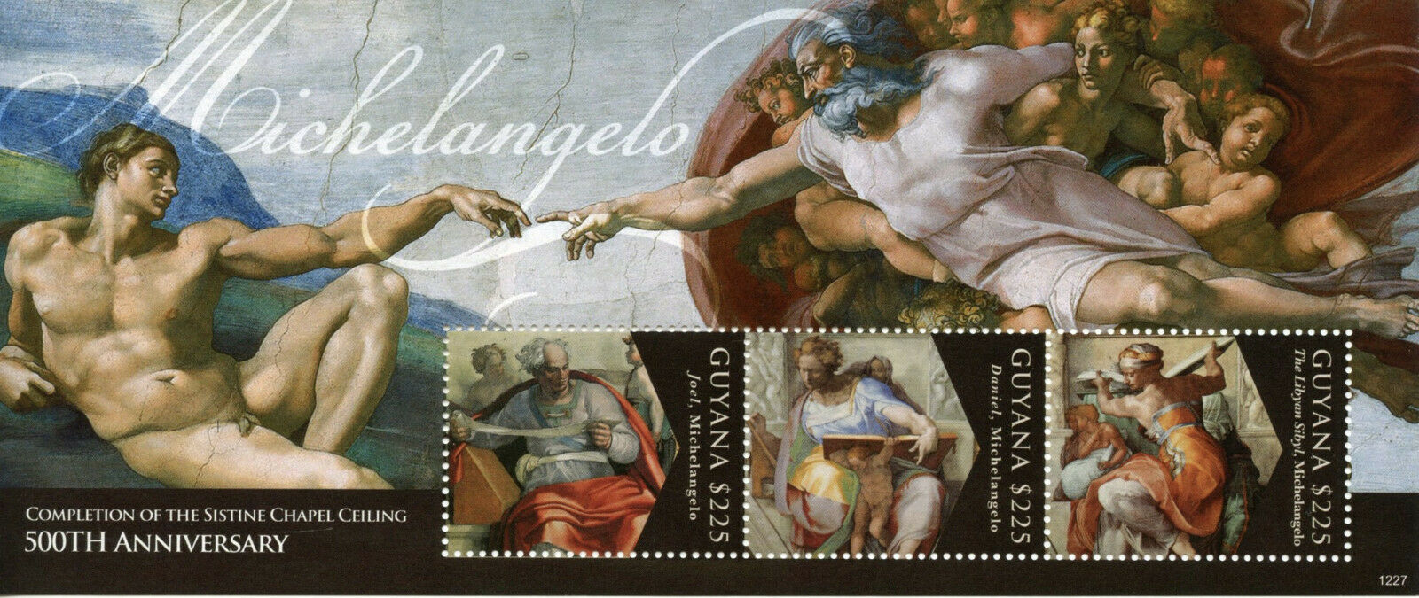Guyana 2012 MNH Art Stamps Michelangelo Sistine Chapel Ceiling Paintings 3v M/S