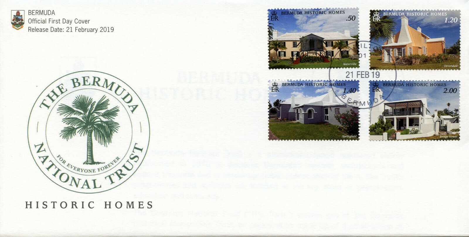 Bermuda Architecture Stamps 2019 FDC Historic Homes Houses Tourism 4v Set
