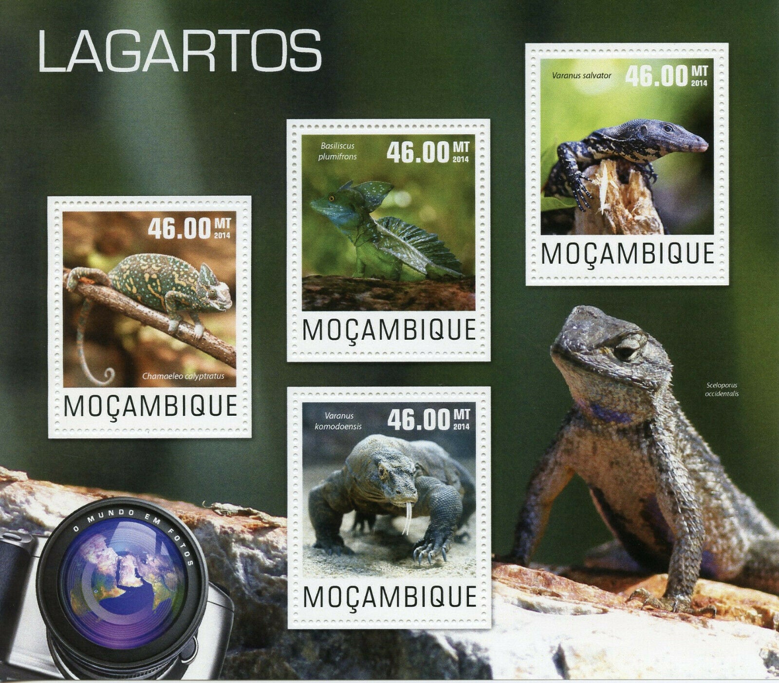 Mozambique Reptiles Stamps 2014 MNH Lizards Chameleons Komodo Dragons 4v M/S