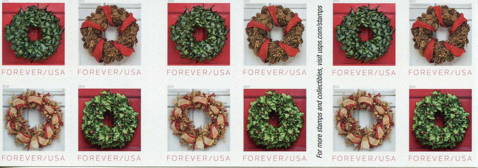 USA Christmas Stamps 2019 MNH Seasonal Holiday Wreaths 20v S/A Booklet