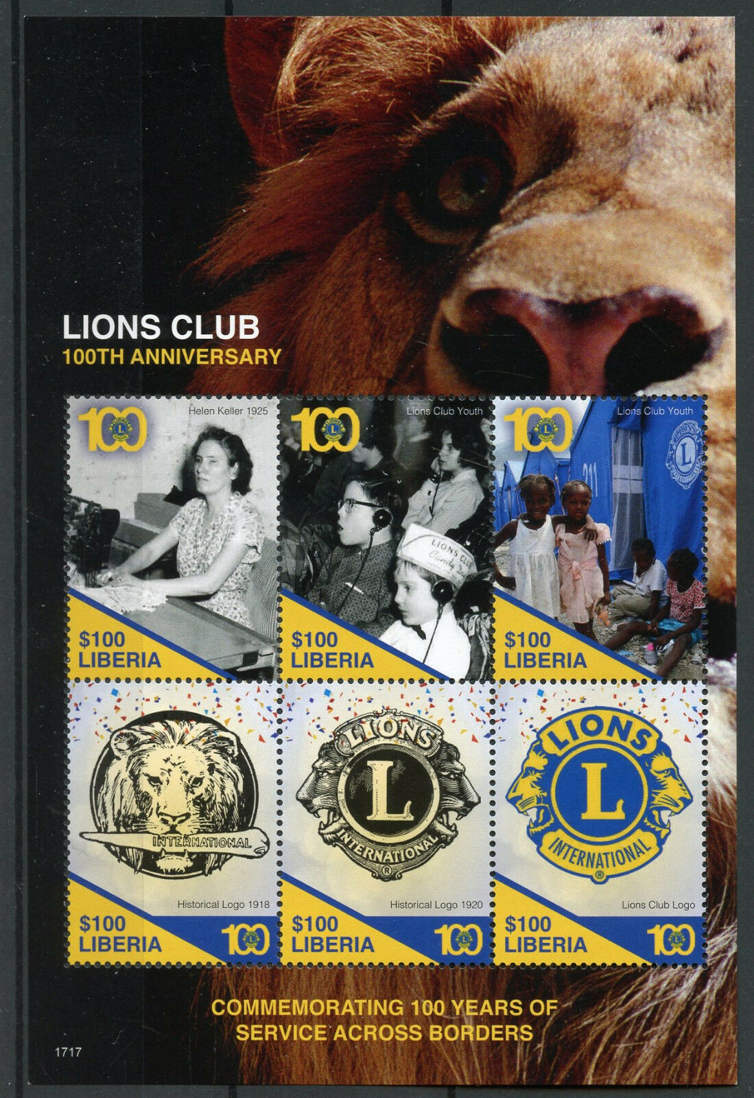 Liberia 2017 MNH Wild Animals Stamps Lions Club Intl 100th Anniv 6v M/S II