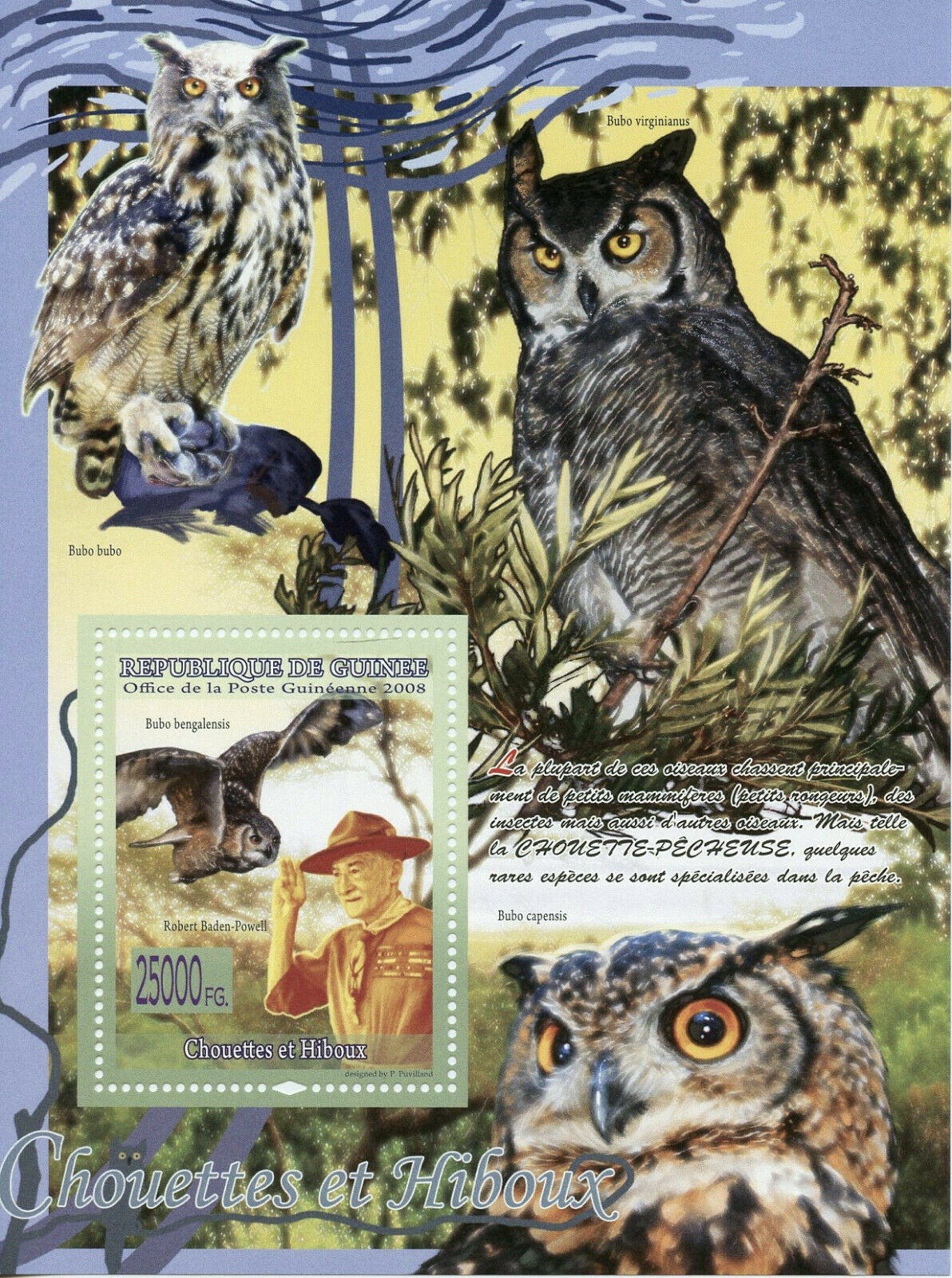 Guinea Scouting & Owls Stamps 2008 MNH Birds Owl Scouts Baden-Powell 1v S/S I