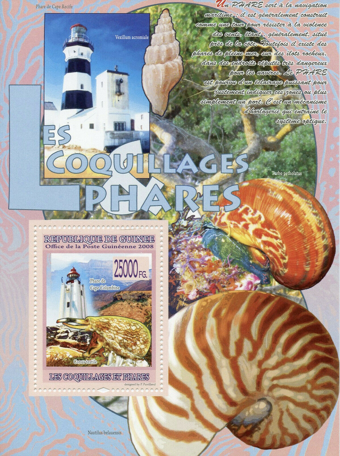 Guinea Seashells & Lighthouses Stamps 2008 MNH Shells Architecture 1v S/S I